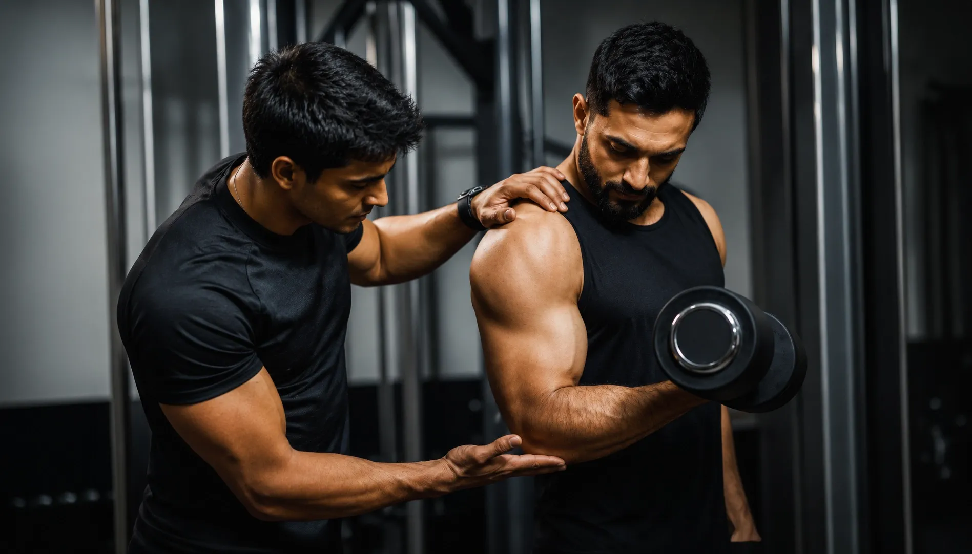 Personal trainer coaching a client